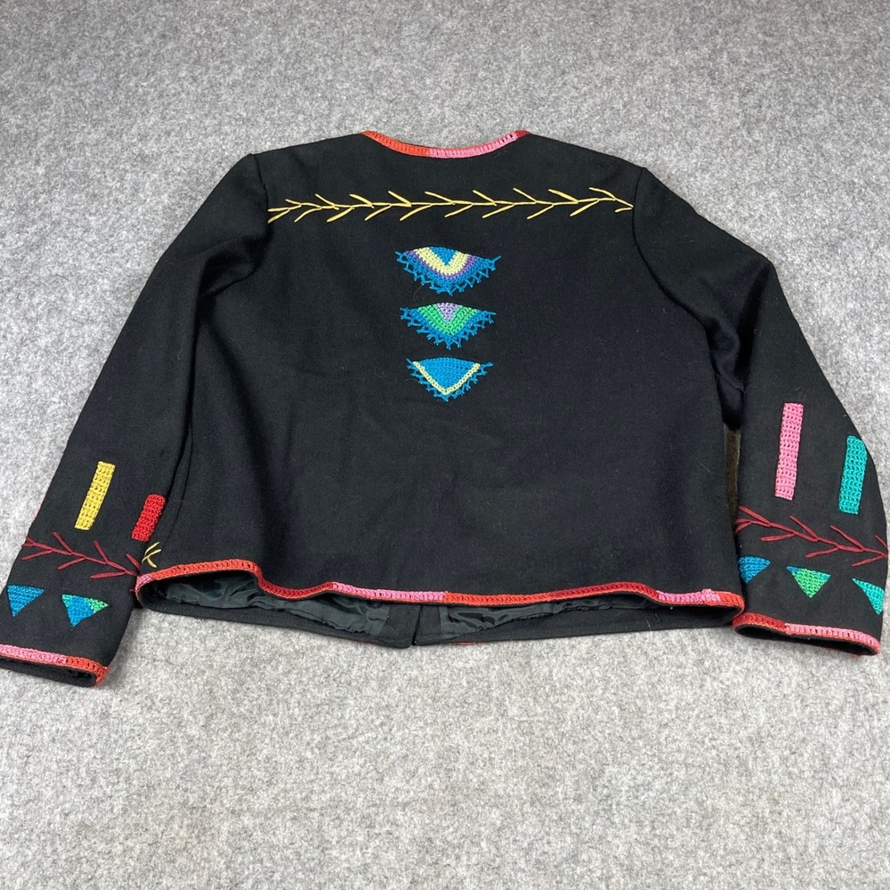 Sandy Starkman Womens Wool Blend Embroidered Art to Wear Jacket Black Multi L - Picture 2 of 8